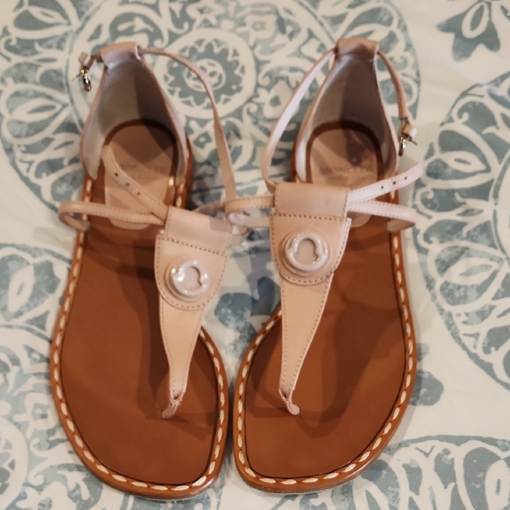 Moncler Cream Thong Sandals with T-Strap Design